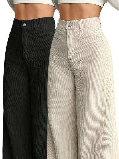 Textured High-Waisted Wide-Leg Trousers – Pack of 2