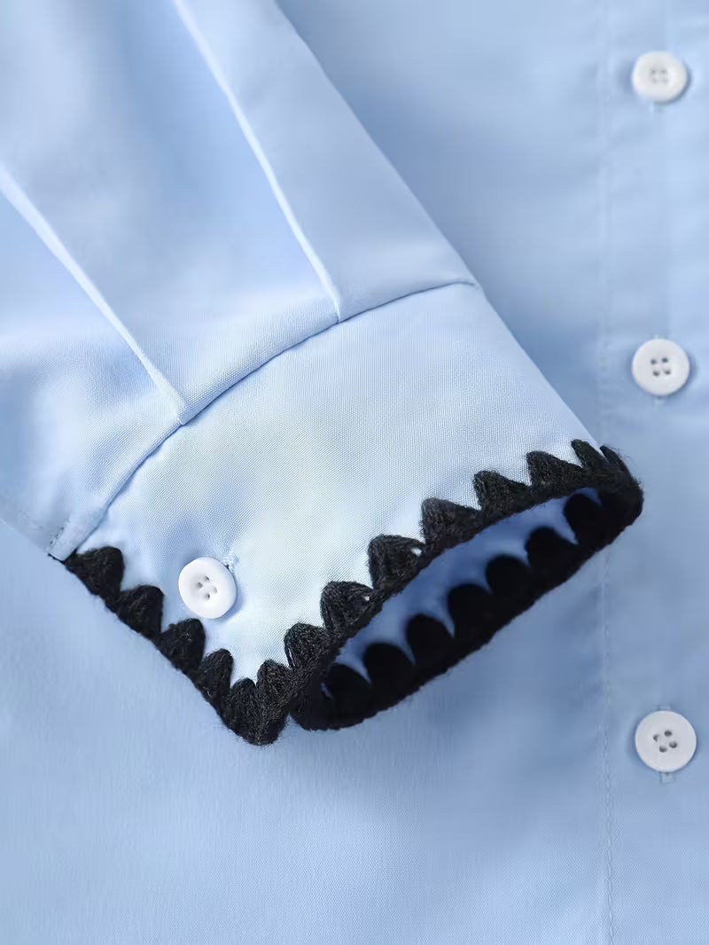 Women’s Light Blue Contrast Trim Button-Down Shirt