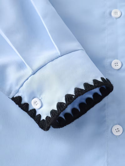 Women’s Light Blue Contrast Trim Button-Down Shirt