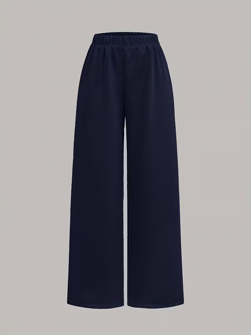Women’s Navy Blue Cropped Sweatshirt & Wide-Leg Pants 3-Piece Co-Ord Set