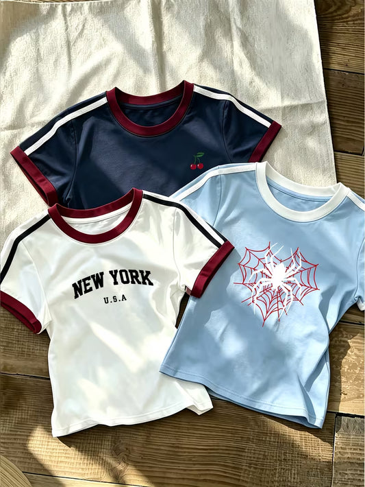 Varsity Contrast Trim Graphic T-Shirt – Pack of 3