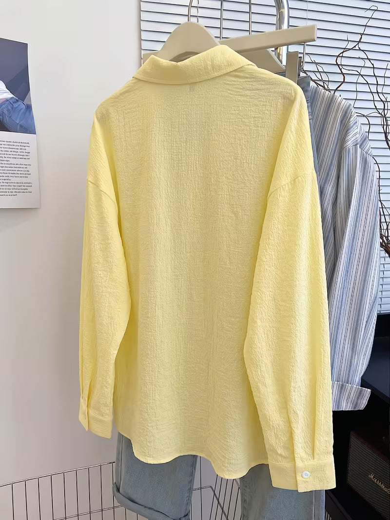 Pastel Yellow Textured Button-Down Shirt
