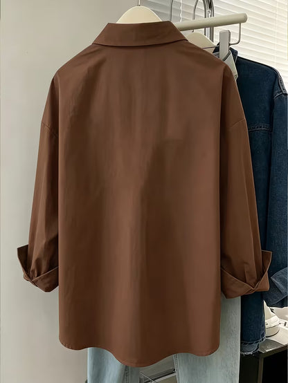 Women’s Chocolate Brown Satin Button-Down Shirt