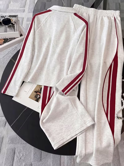 Ivory & Burgundy Stripe Athleisure Co-Ord Set