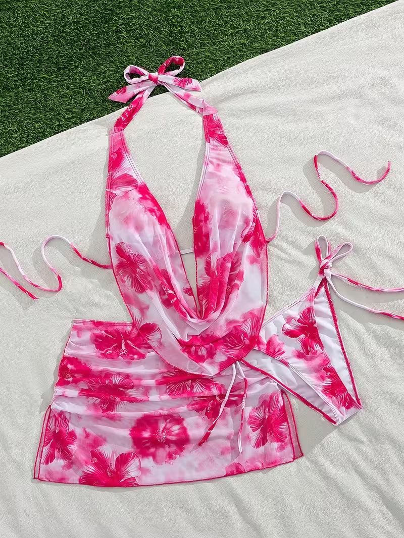 Women's Floral Printed 3-Piece Bikini Set