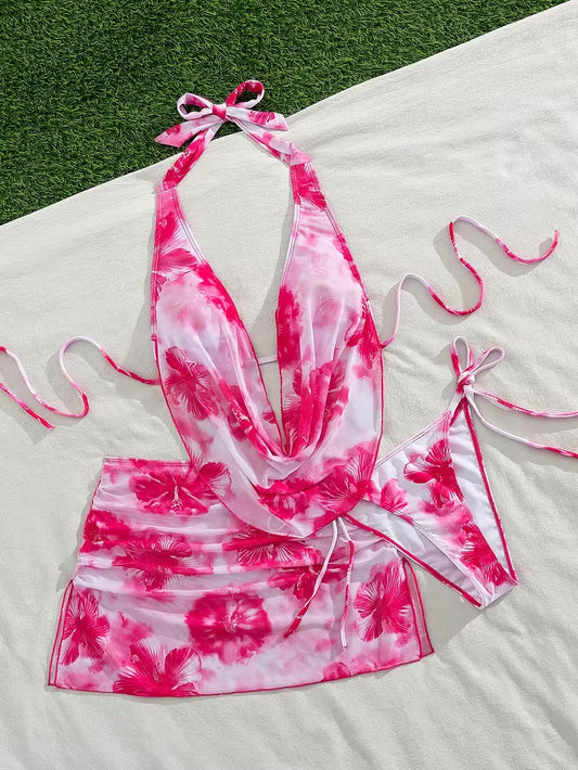 Women's Floral Printed 3-Piece Bikini Set