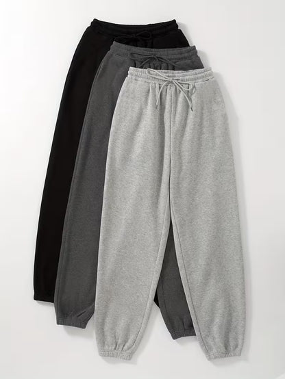 Pack of 3 Women’s Solid Wide-Leg Jogger Pants – Soft Relaxed Fit