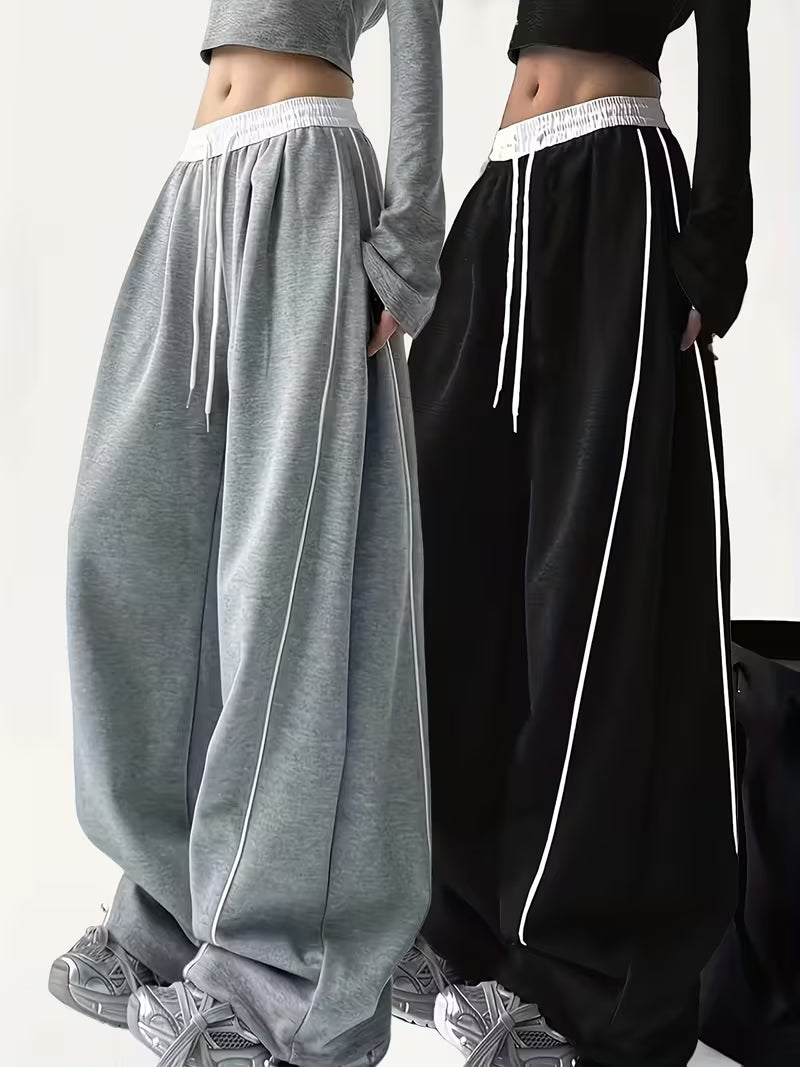 Women’s Wide-Leg Contrast Stripe Lounge Pants – Pack of 2