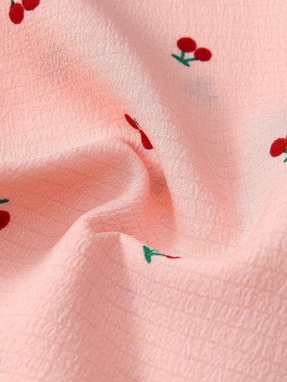 Women’s Cherry Print Soft Textured Short Pajama Set – (SET OF 3)