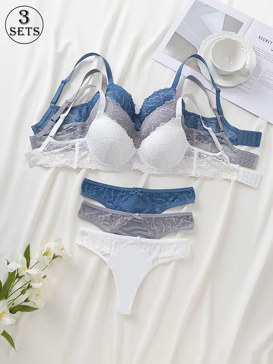 3-Piece Lace Bra & Panty Set