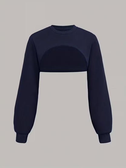 Women’s Navy Blue Cropped Sweatshirt & Wide-Leg Pants 3-Piece Co-Ord Set