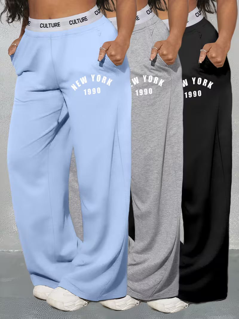 Women’s New York 1990 Wide-Leg Lounge Pants – Soft Relaxed Fit (Pack Of 3 )