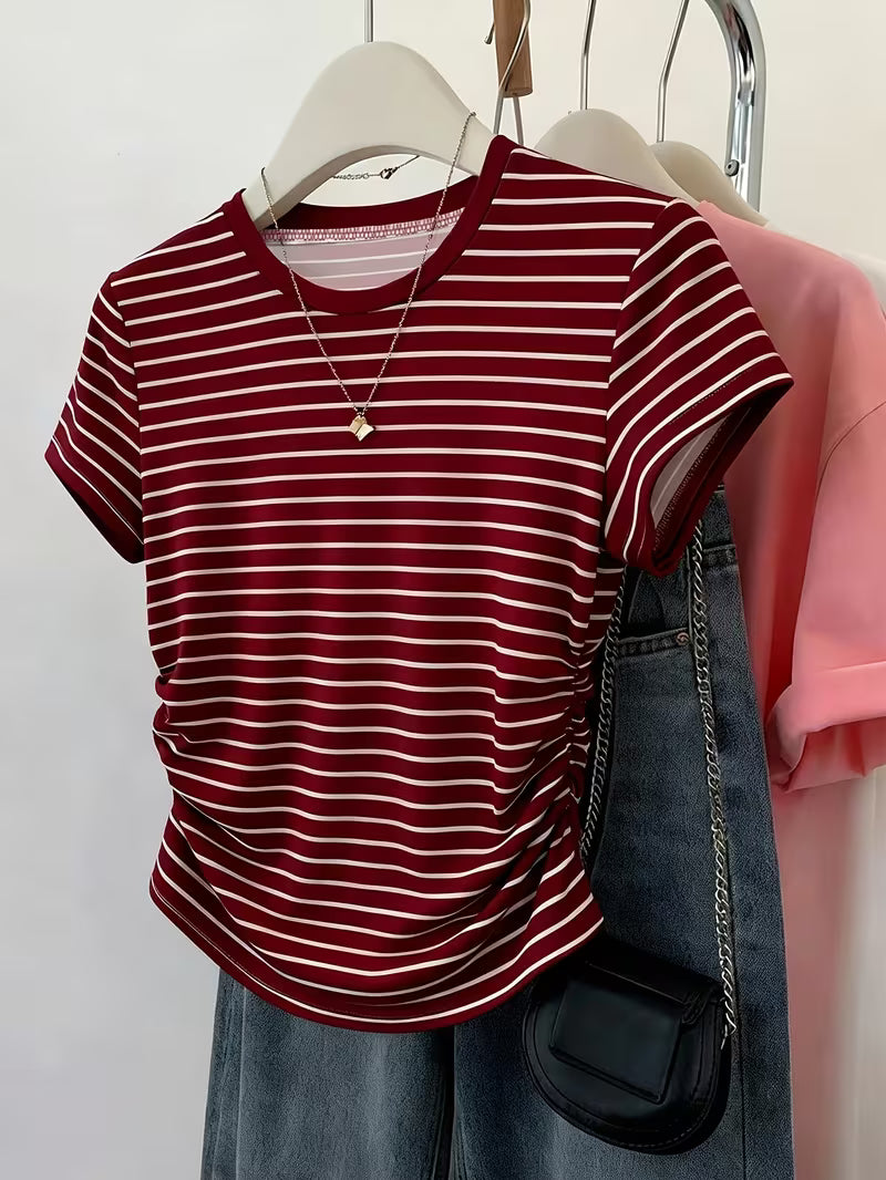 Women's Striped & Cherry Print T-Shirt Set | 3-Piece Casual Tees