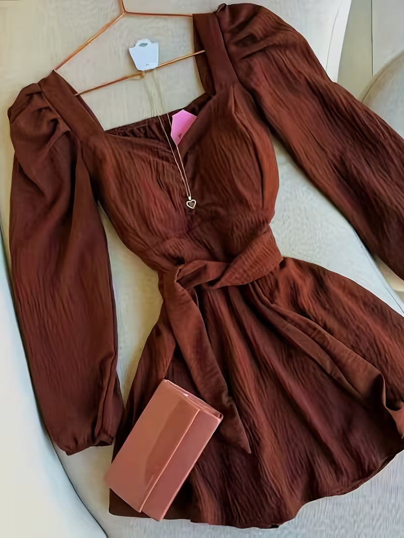 Chocolate Brown Ruched Long Sleeve Wrap Dress