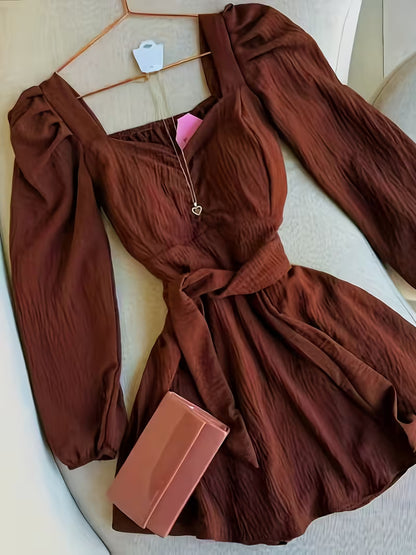 Chocolate Brown Ruched Long Sleeve Wrap Dress