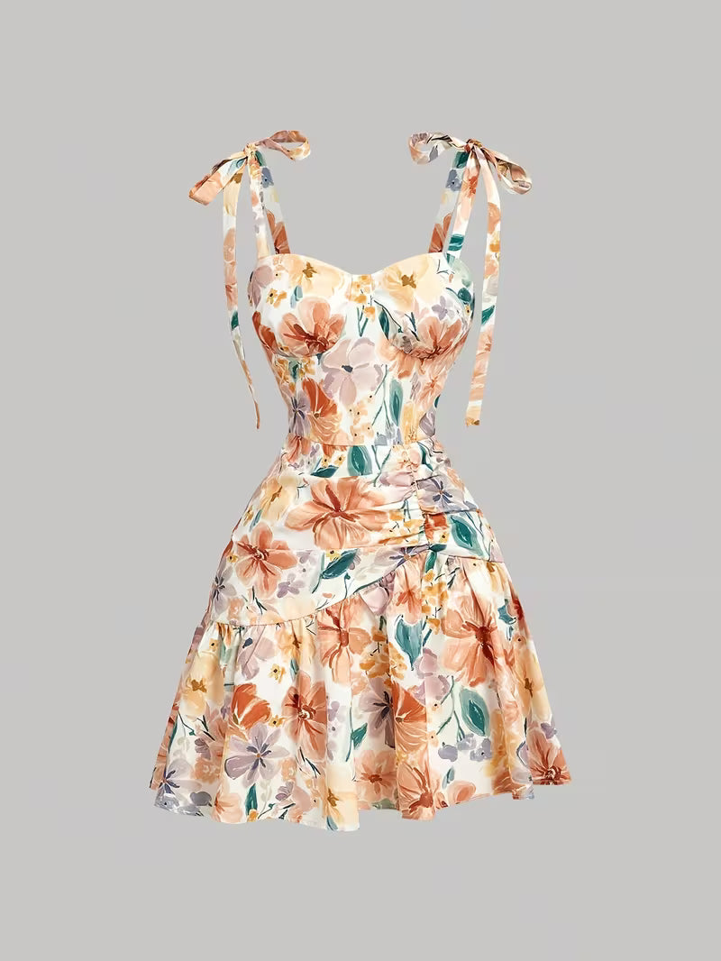 Floral Tie-Shoulder Fit & Flare Mini Dress