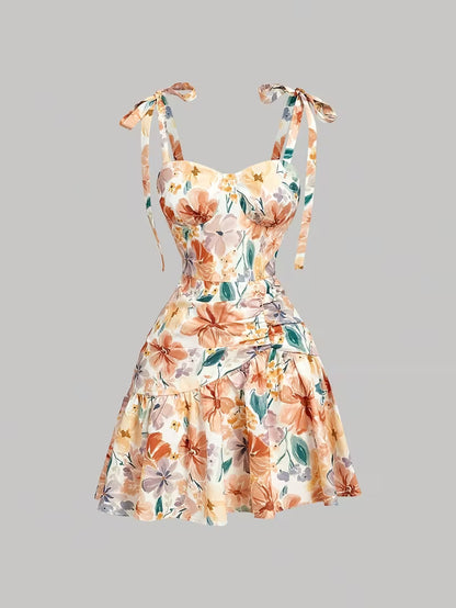 Floral Tie-Shoulder Fit & Flare Mini Dress
