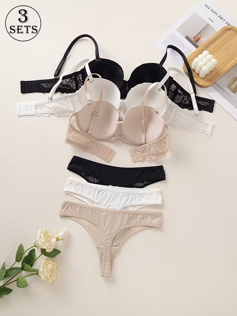 3-Piece Lace Bra & Panty Set for Women