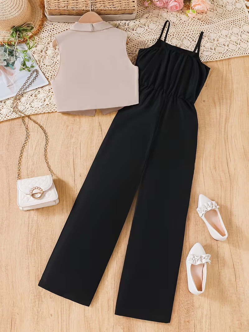Elegant Black Jumpsuit with Tailored Vest