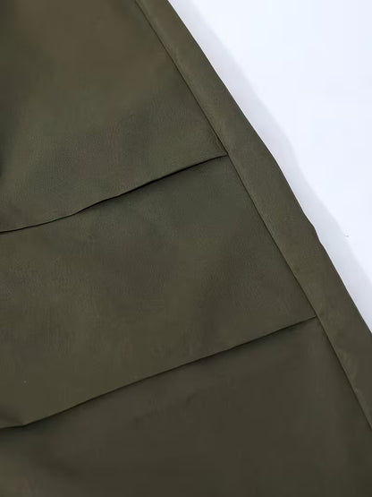 Women’s Olive Green Textured One-Shoulder Crop Top & Wide-Leg Pants 3-Piece Co-Ord Set