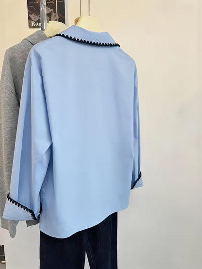 Women’s Light Blue Contrast Trim Button-Down Shirt