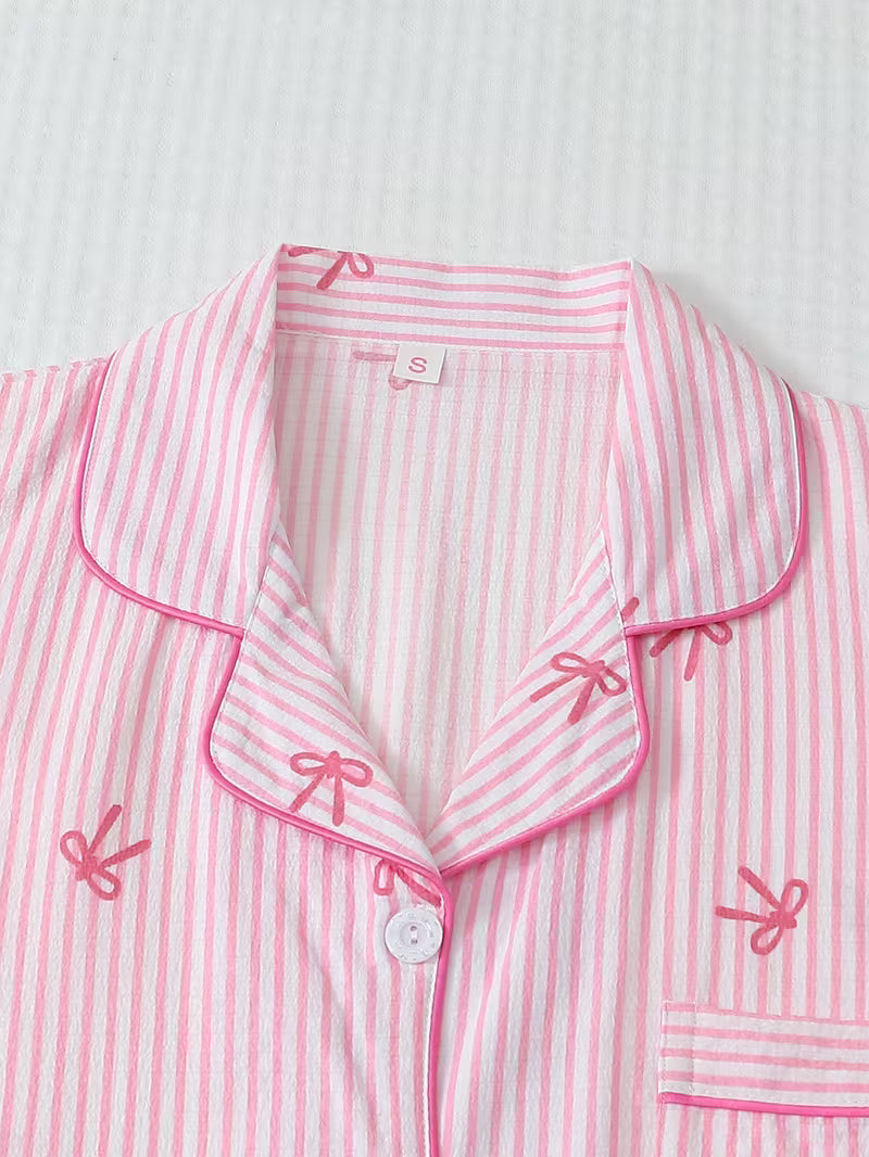3-pack Women's Pajama Set with Striped Bow Short-Sleeve Top and Bow Shorts