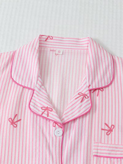 3-pack Women's Pajama Set with Striped Bow Short-Sleeve Top and Bow Shorts