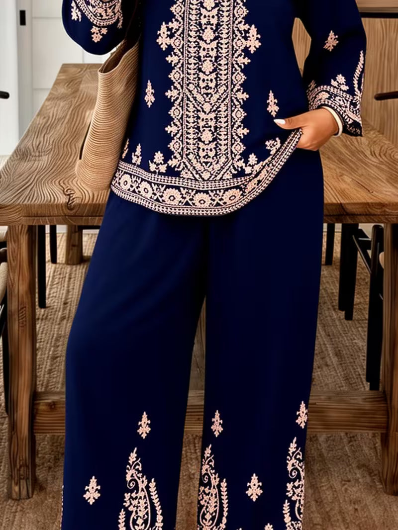 Navy Blue Embroidered Kurta & Palazzo Set