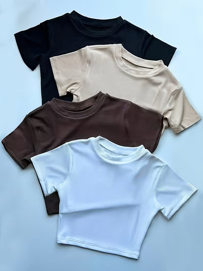 Ribbed Essential Crew Neck T-Shirt – Pack of 4