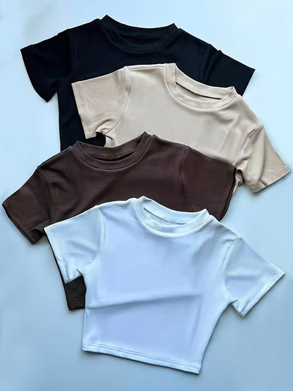 Ribbed Essential Crew Neck T-Shirt – Pack of 4