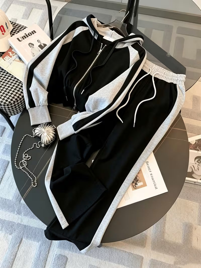 Black & Grey Contrast Stripe Co-Ord Set