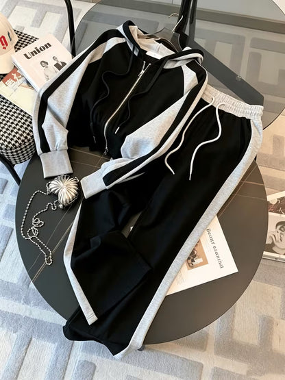 Black & Grey Contrast Stripe Co-Ord Set