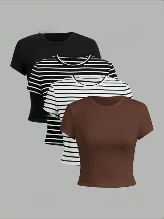 Classic Stripe & Solid T-Shirt Collection – Pack of 4