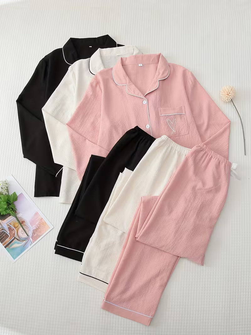 Women’s Solid Color Pajama Sets – Short Sleeve Button-Up Lounge & Sleepwear (Set of 3)