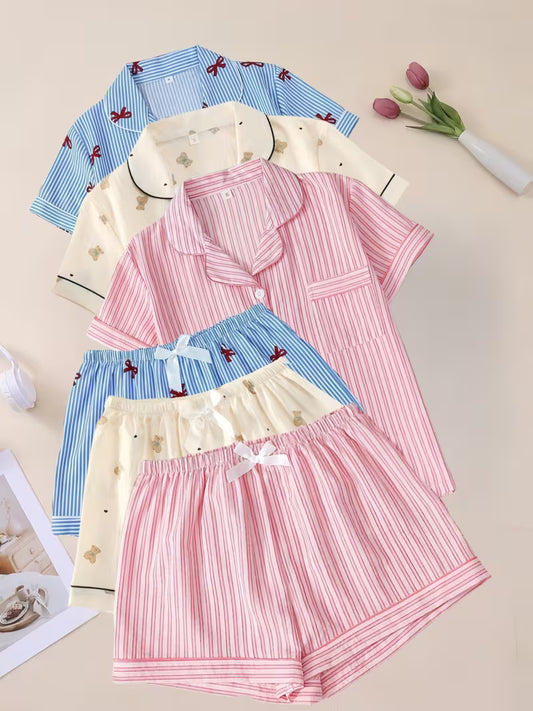 Women’s Striped & Printed Short Pajama Set Of 3