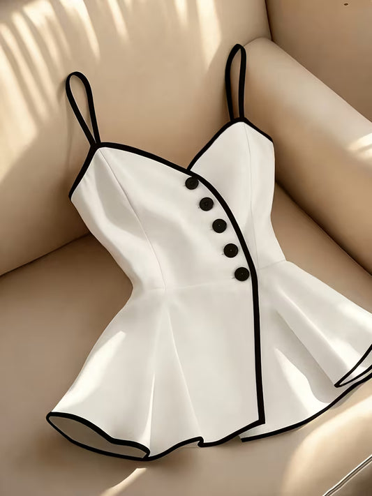 Elegant Contrast Trim Button-Front Cami Top