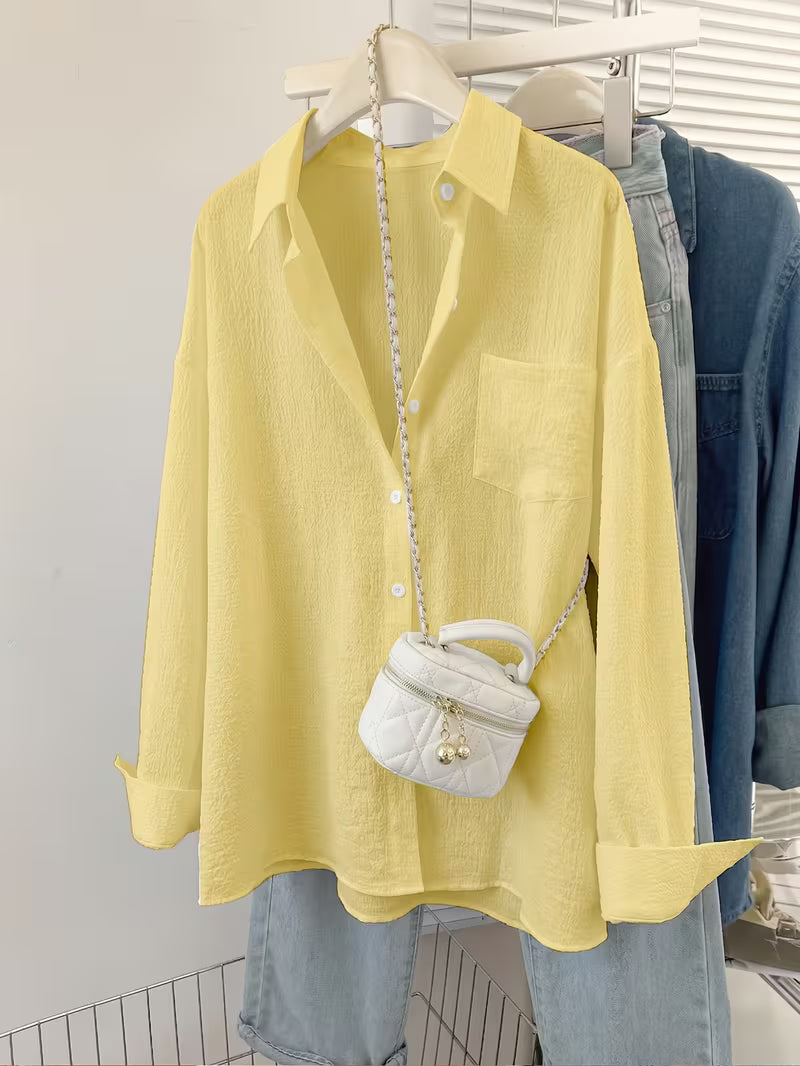 Pastel Yellow Textured Button-Down Shirt