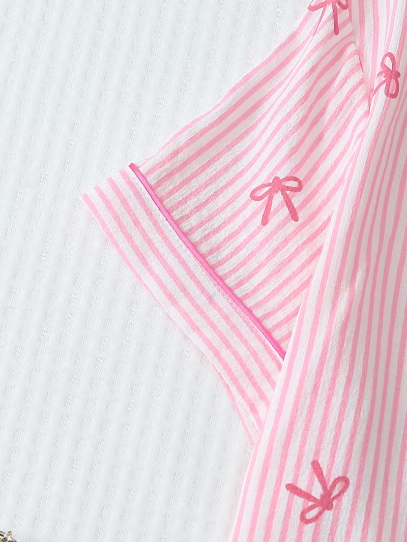 3-pack Women's Pajama Set with Striped Bow Short-Sleeve Top and Bow Shorts
