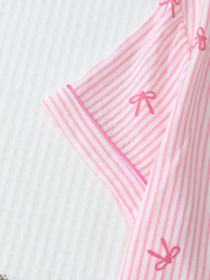 3-pack Women's Pajama Set with Striped Bow Short-Sleeve Top and Bow Shorts