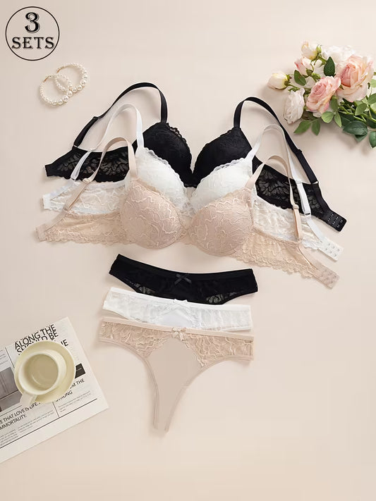 3-Piece Lace Bra & Panty Set for Women