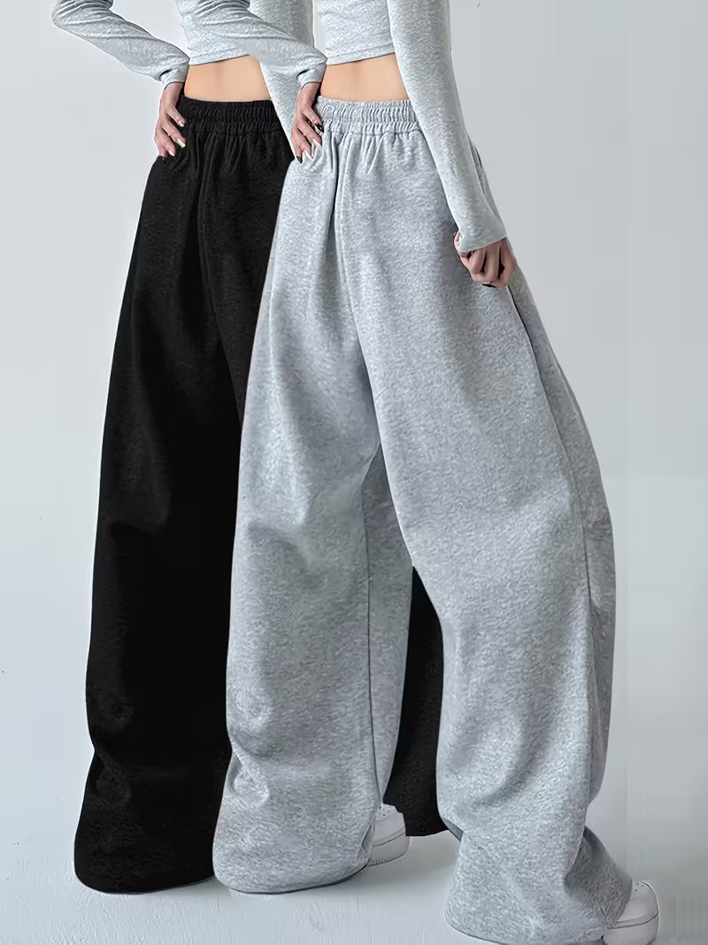 Women’s Relaxed Fit Wide-Leg Jogger Pants – Pack of 2