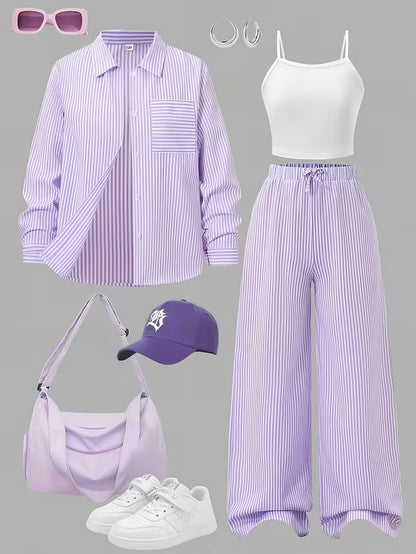 Lavender Stripe 3-Piece Co-Ord Set