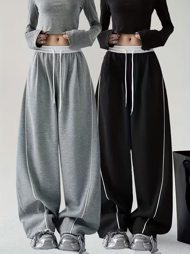Women’s Wide-Leg Contrast Stripe Lounge Pants – Pack of 2