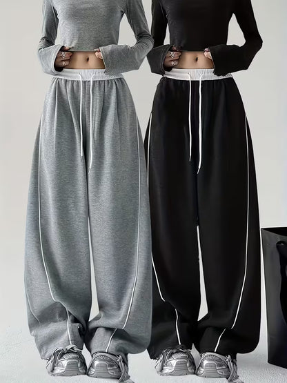 Women’s Wide-Leg Contrast Stripe Lounge Pants – Pack of 2