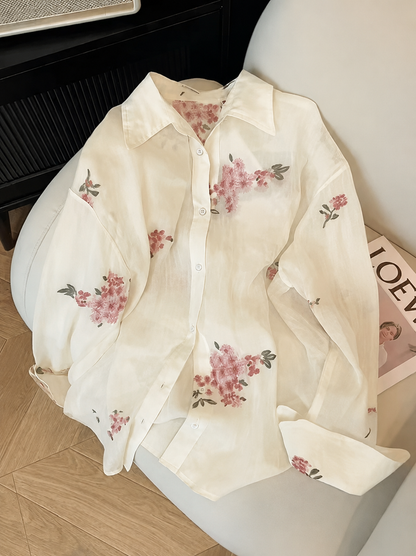 Floral Sheer Button-Down Shirt