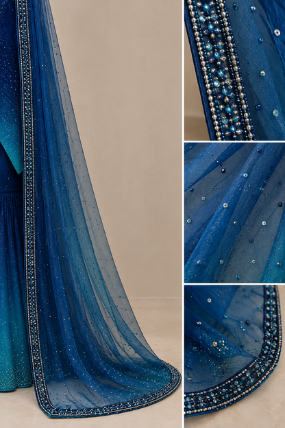 Midnight Teal Ombre Sequin Sharara Set