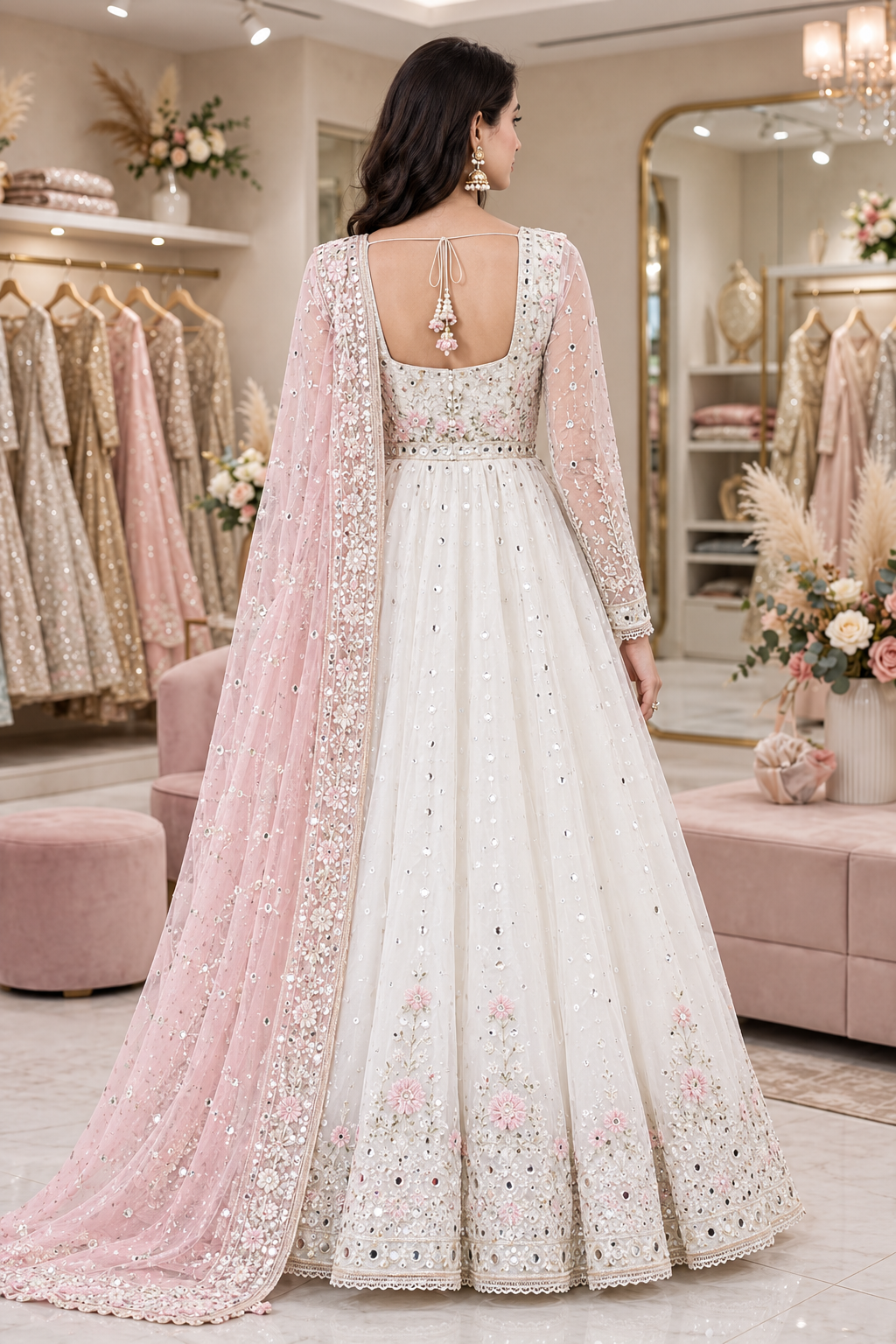 Ivory Bloom Mirrorwork Anarkali Set