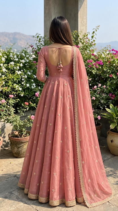 Rosé Bloom Embroidered Anarkali Suit