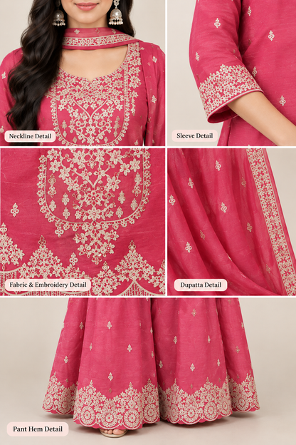 Rose Pink Embroidered Sharara Suit Set with Dupatta
