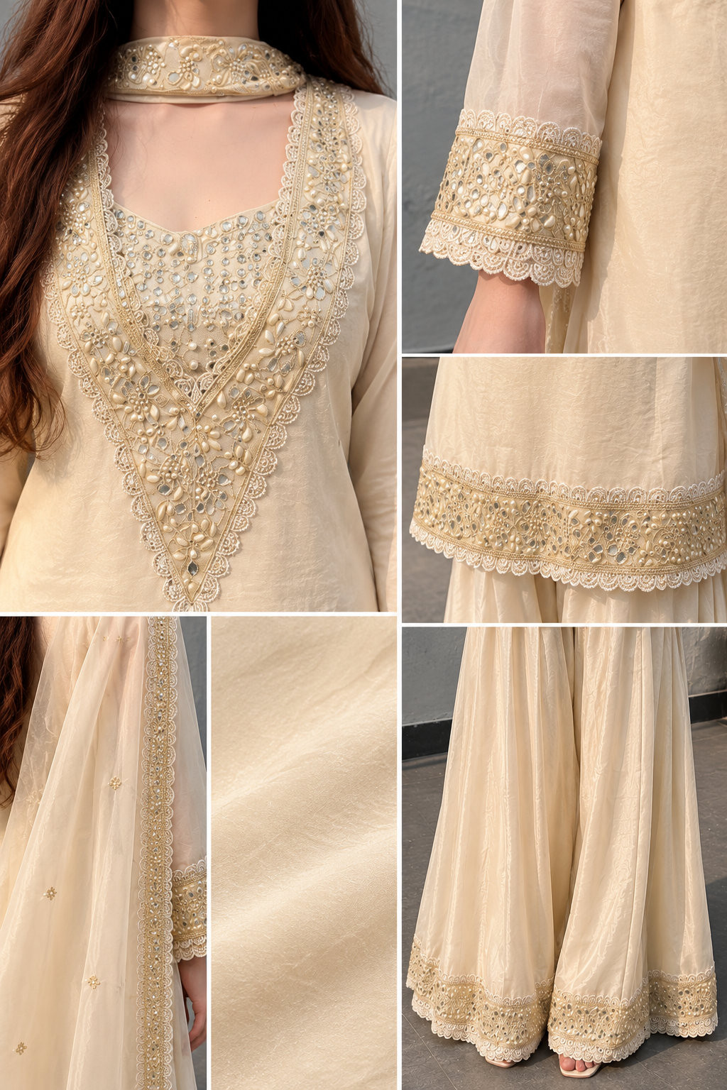 Champagne Gold Embroidered Sharara Suit Set with Dupatta